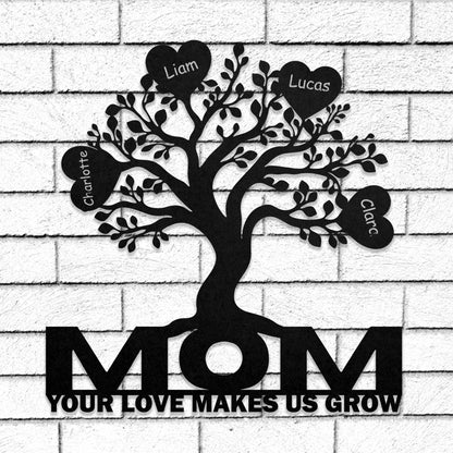 Personalized Mother Tree of Life Mom Your Love Makes Us Grow Cut Metal Sign