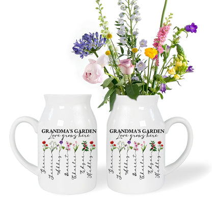 Personalized Grandma's Garden Custom Birth Month Flower Family Love Grows Here Flower Vase