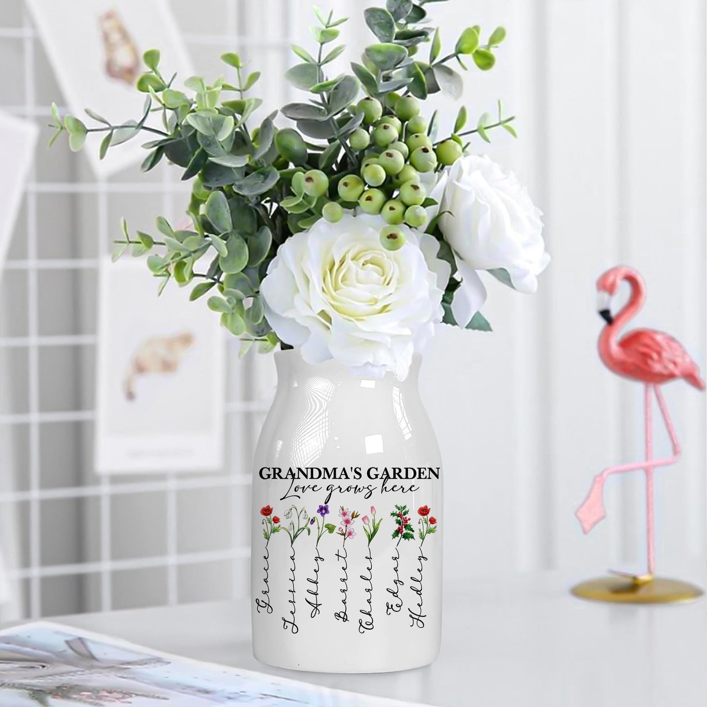 Personalized Grandma's Garden Custom Birth Month Flower Family Love Grows Here Flower Vase