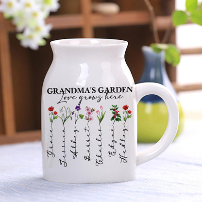 Personalized Grandma's Garden Custom Birth Month Flower Family Love Grows Here Flower Vase