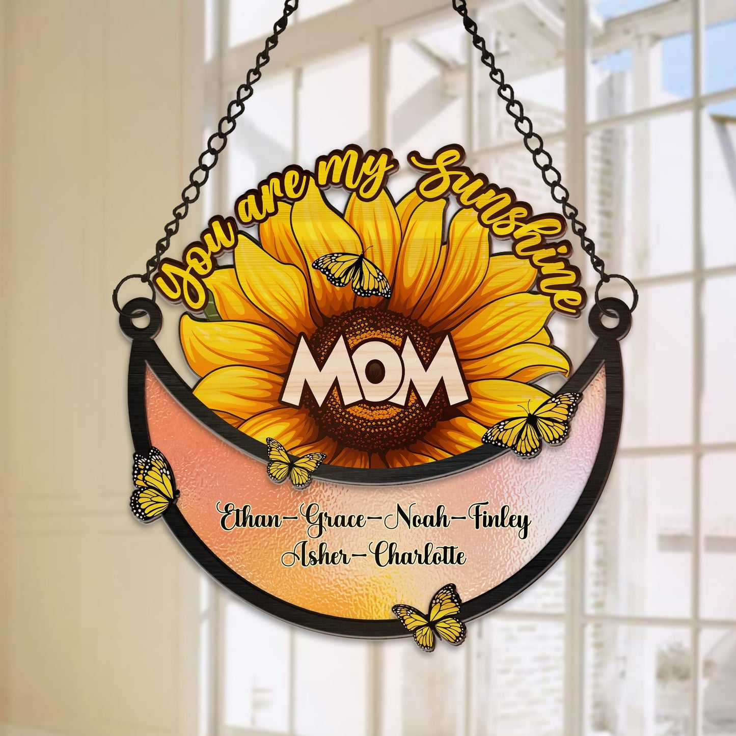 Personalized Mom Grandma With Kid Name You Are My Sunshine Hanging Suncatcher Ornament