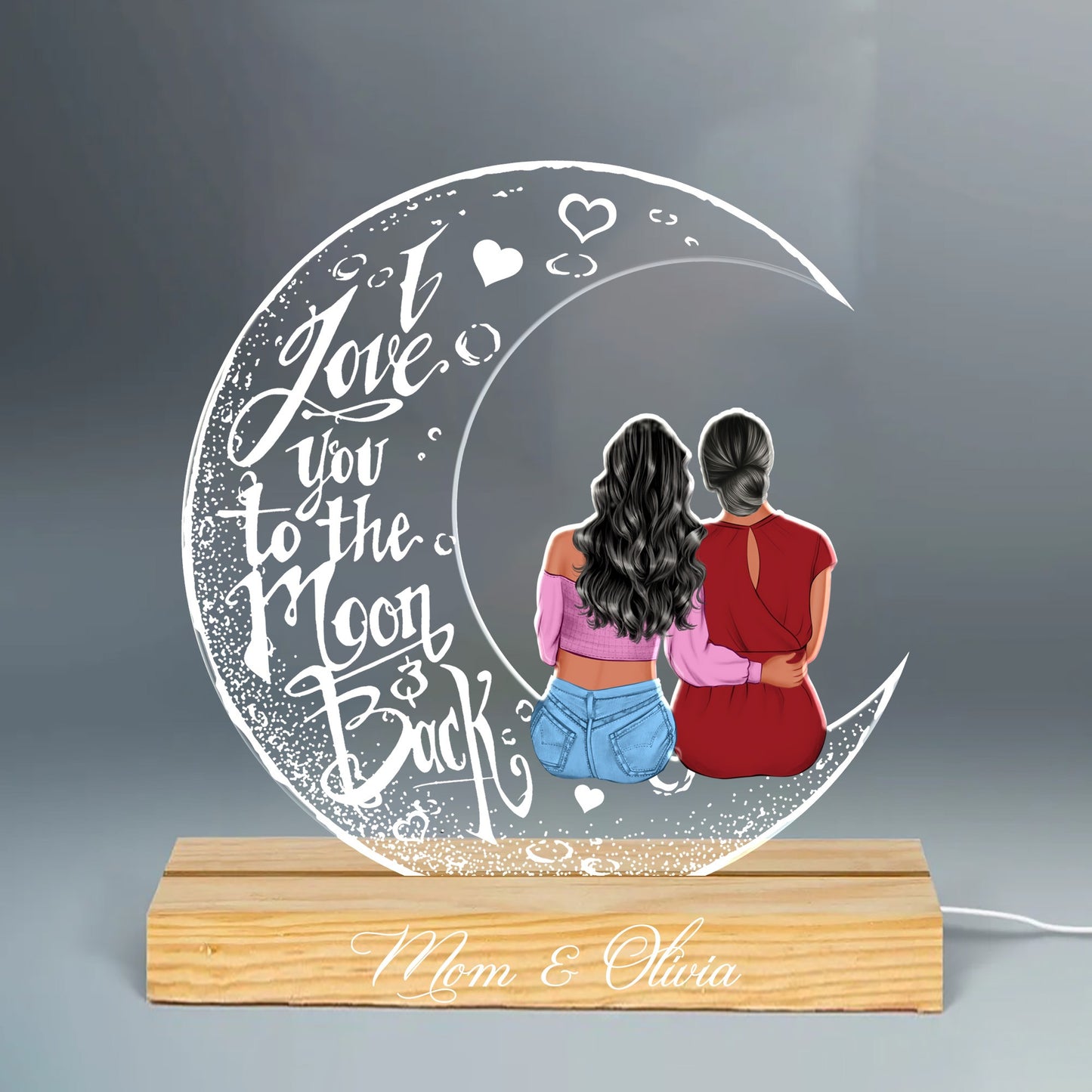 Personalized Mother And Daughters I Love You To The Moon And Back Acrylic Plaque LED Light Night