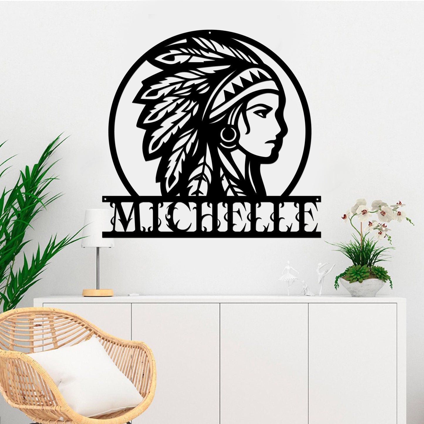 Personalized Native American Indian Chief Headdress Cut Metal Sign