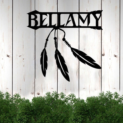Personalized Native American Feather Cut Metal Sign