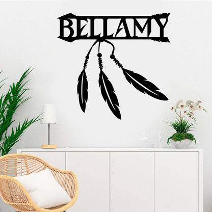 Personalized Native American Feather Cut Metal Sign