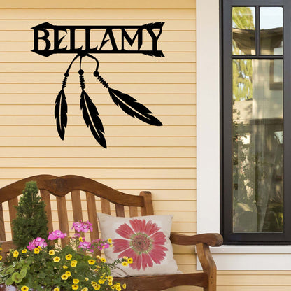 Personalized Native American Feather Cut Metal Sign