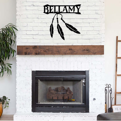 Personalized Native American Feather Cut Metal Sign