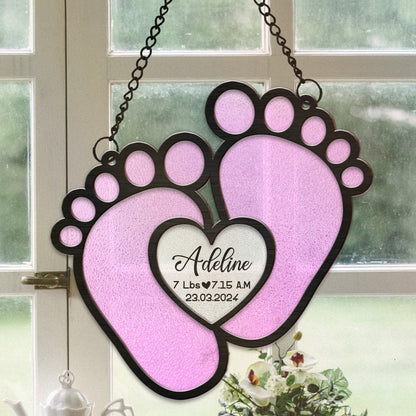 Personalized New Baby Foot With Love Heart Hanging Suncatcher Ornament