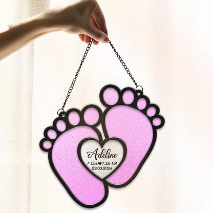 Personalized New Baby Foot With Love Heart Hanging Suncatcher Ornament