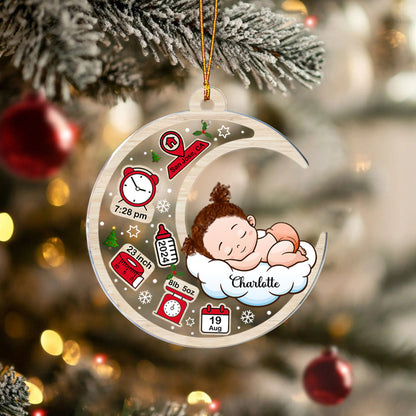 Personalized Newborn Baby Sleeping on the Moon Christmas Acrylic Ornament