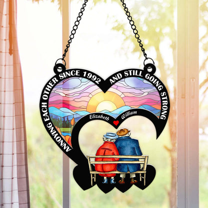 Personalized Old Couple Annoying Each Other Still Going Strong Hanging Suncatcher Ornament