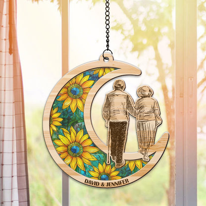 Personalized Old Couple Together Hanging Suncatcher Ornament