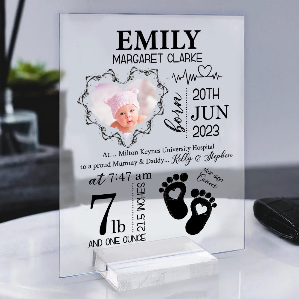 Personalized Photo New Baby, Custom Newborn Baby For Nursery Acrylic Plaque