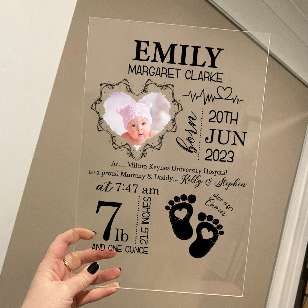 Personalized Photo New Baby, Custom Newborn Baby For Nursery Acrylic Plaque