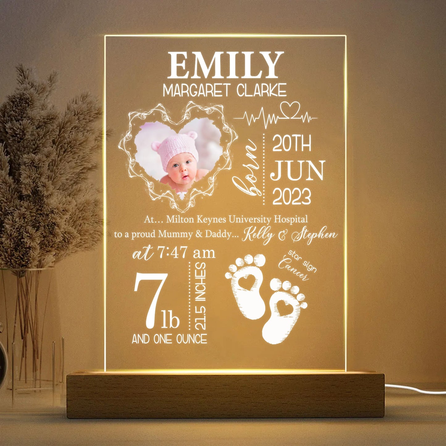 Personalized Photo New Baby, Custom Newborn Baby For Nursery Acrylic LED Light Night