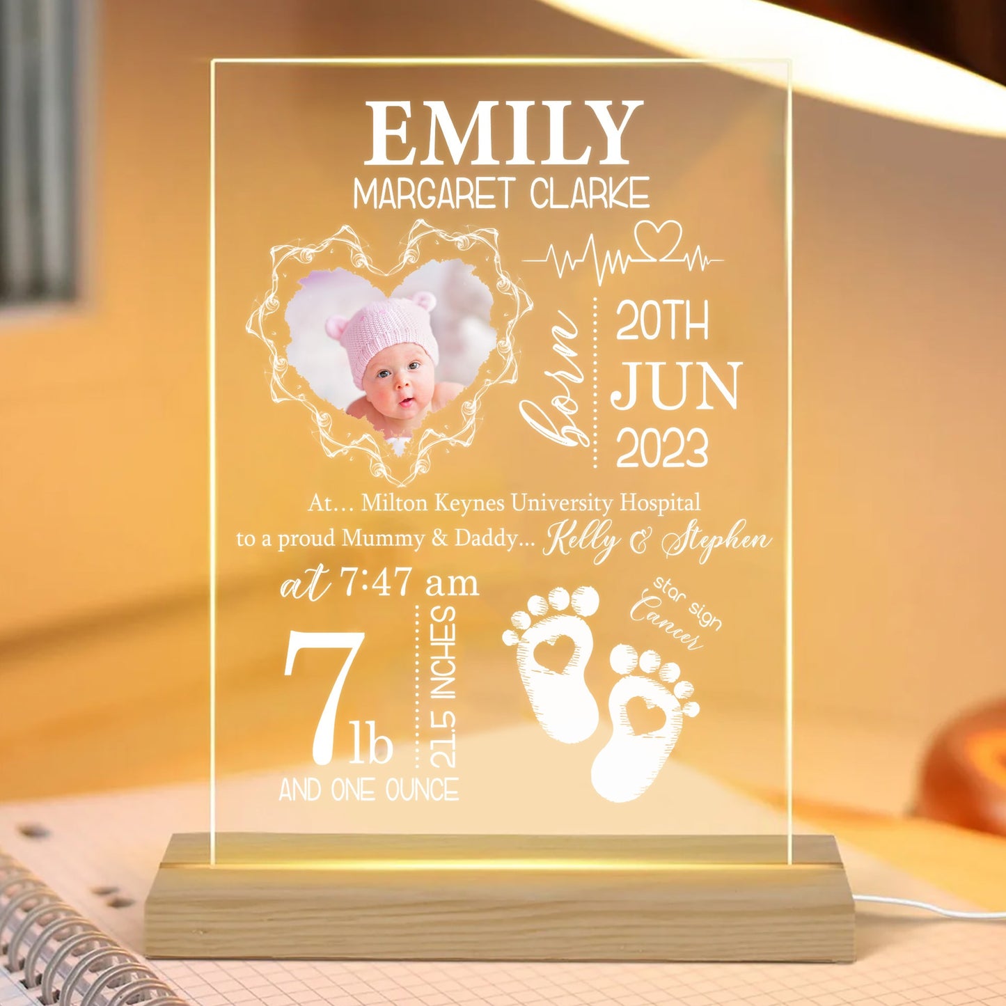 Personalized Photo New Baby, Custom Newborn Baby For Nursery Acrylic LED Light Night