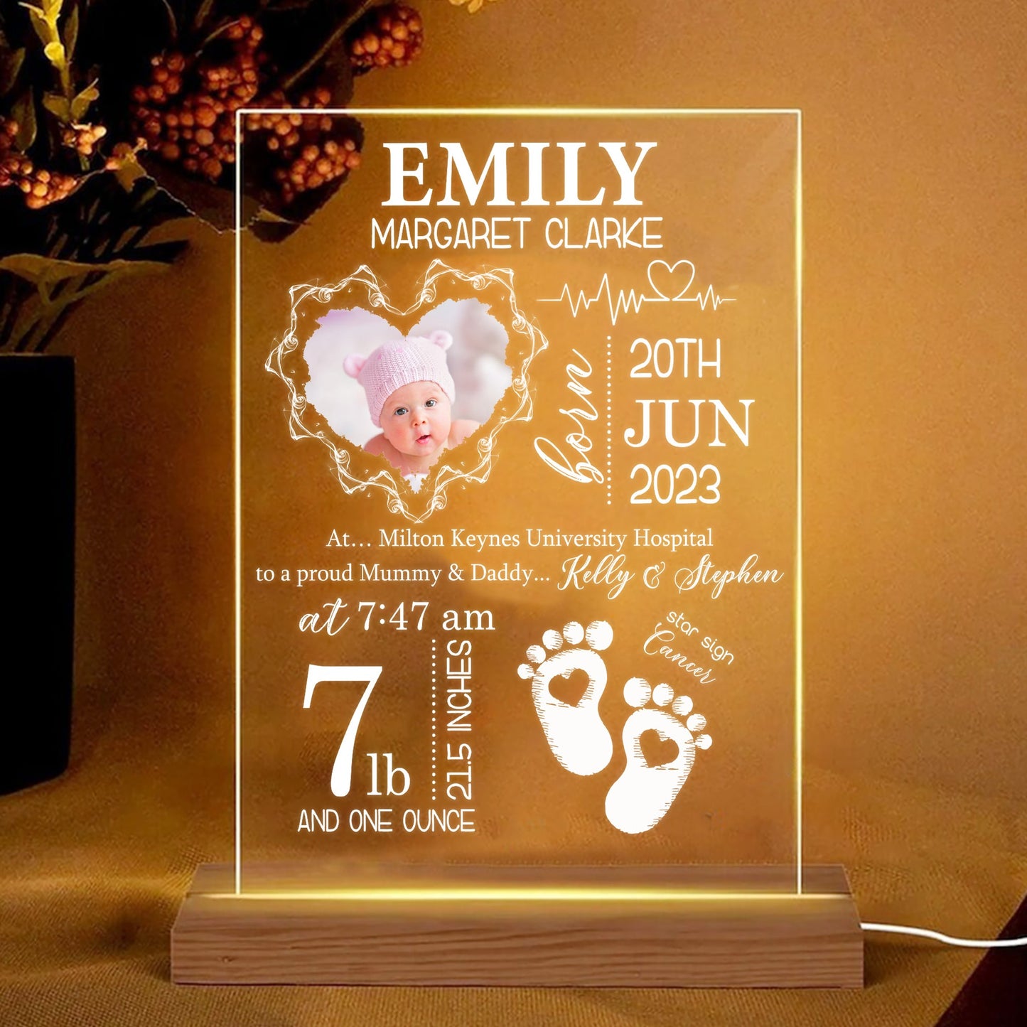 Personalized Photo New Baby, Custom Newborn Baby For Nursery Acrylic LED Light Night