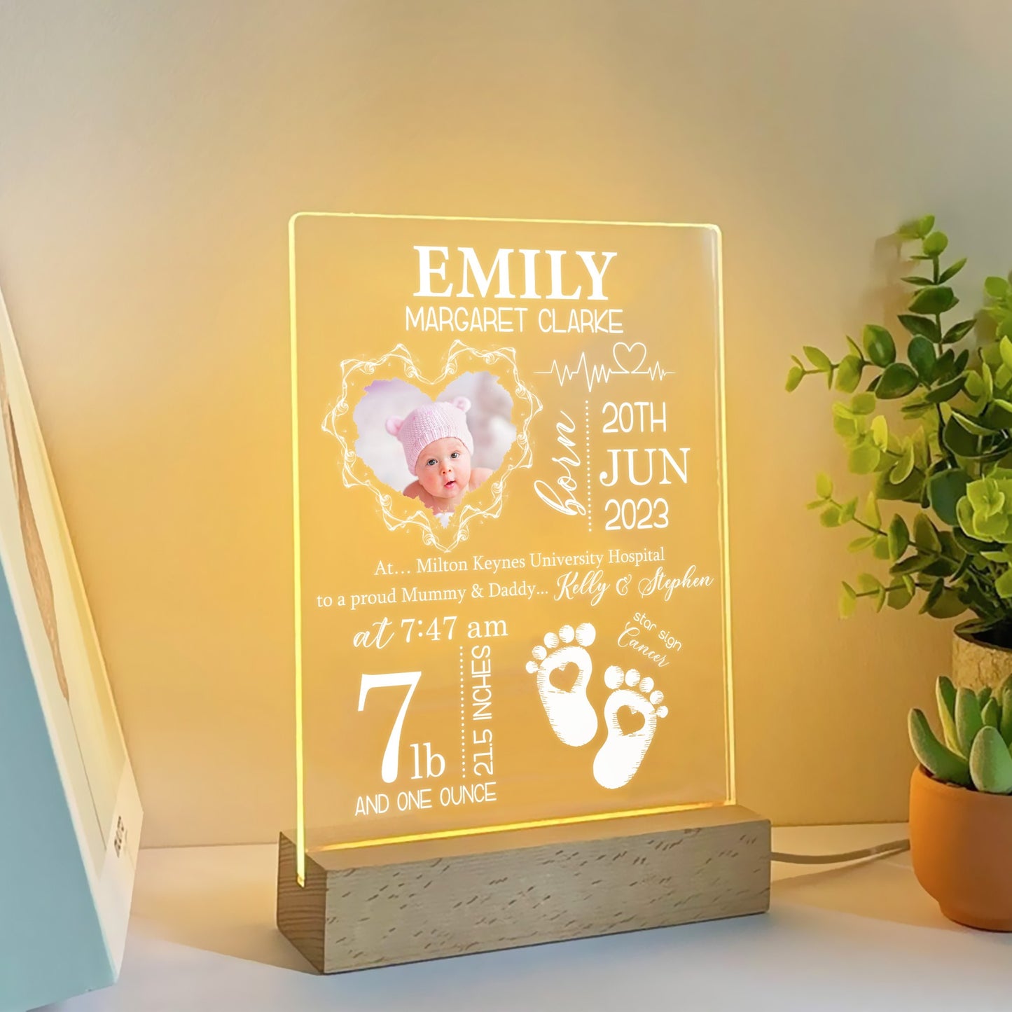 Personalized Photo New Baby, Custom Newborn Baby For Nursery Acrylic LED Light Night