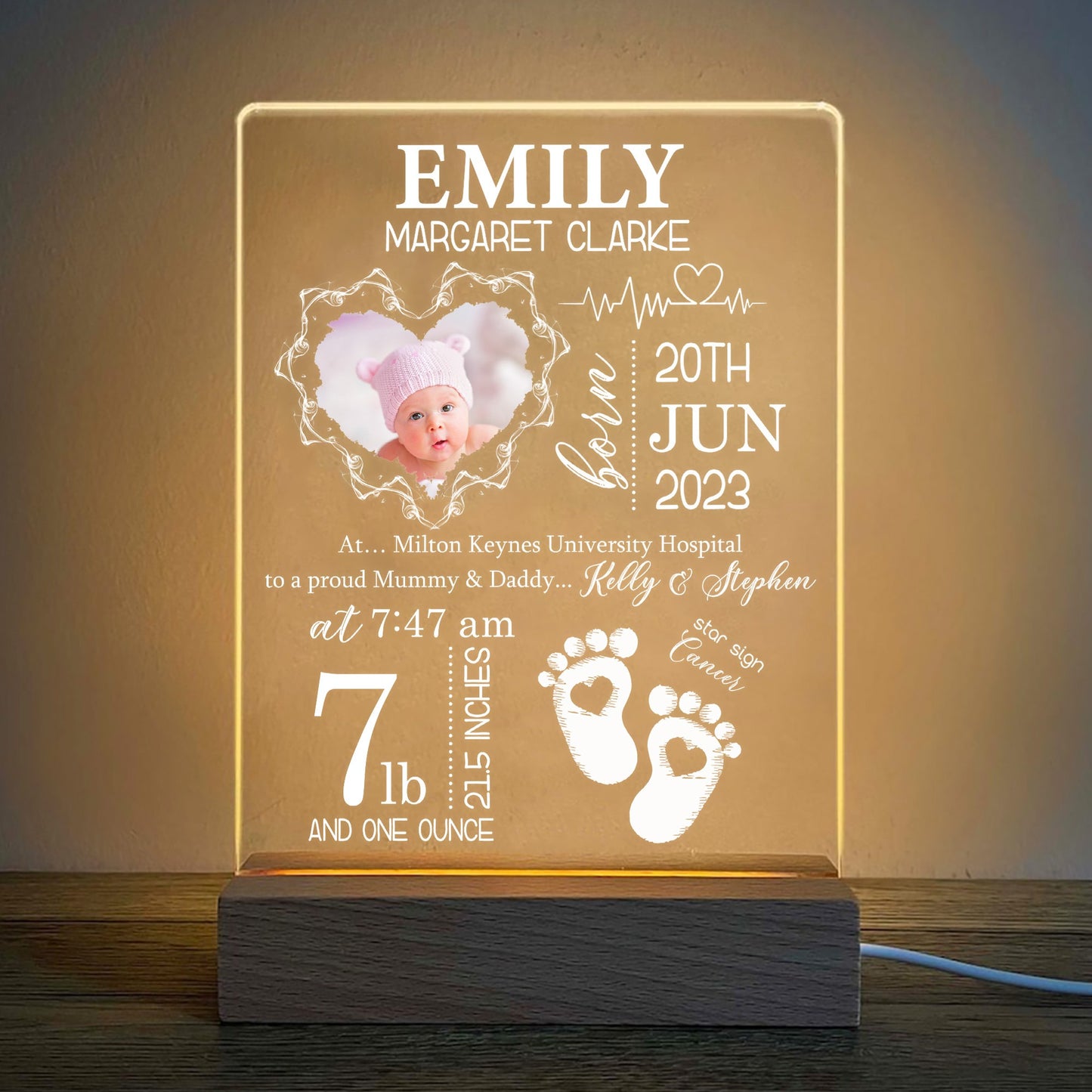 Personalized Photo New Baby, Custom Newborn Baby For Nursery Acrylic LED Light Night