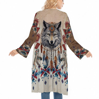 Tribal Native American Wolf and Dreamcatcher Ugly Cardigan