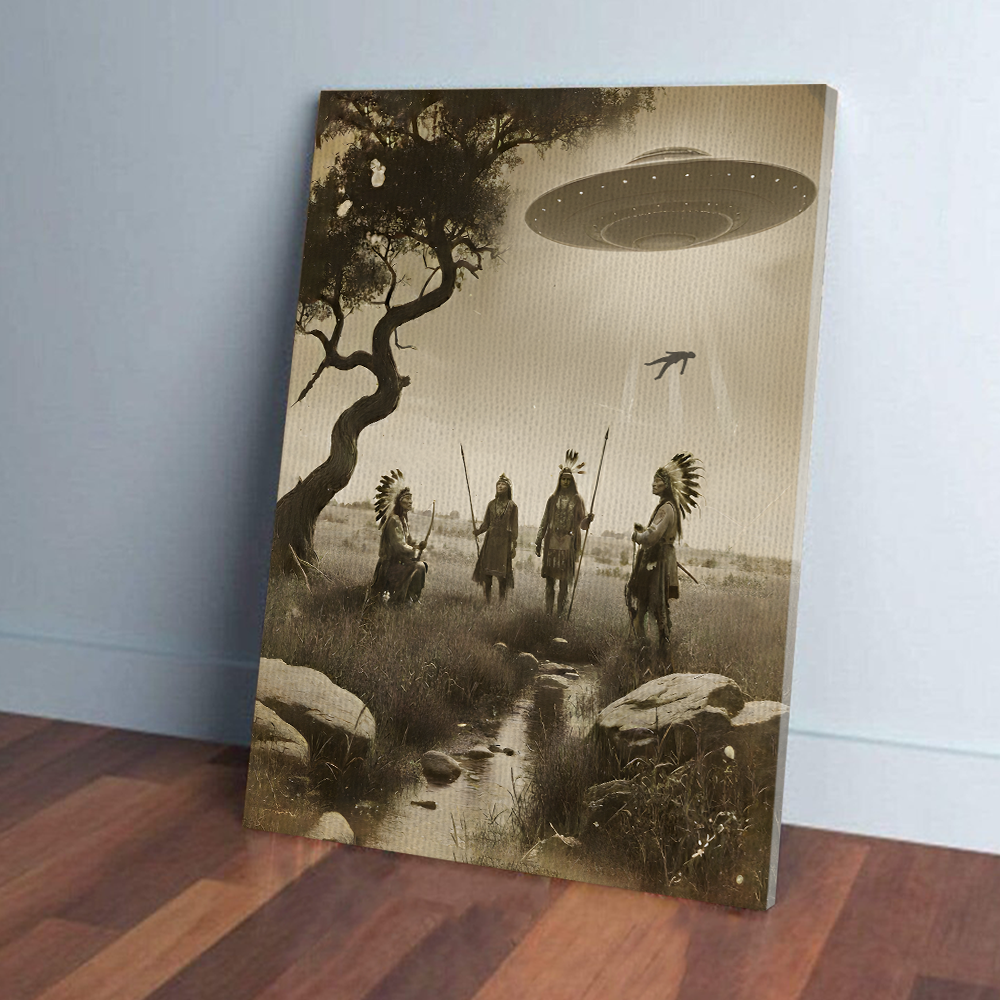 Vintage Native American Alien Close Encounter Wall Art Poster Canvas