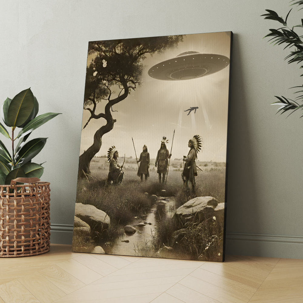 Vintage Native American Alien Close Encounter Wall Art Poster Canvas