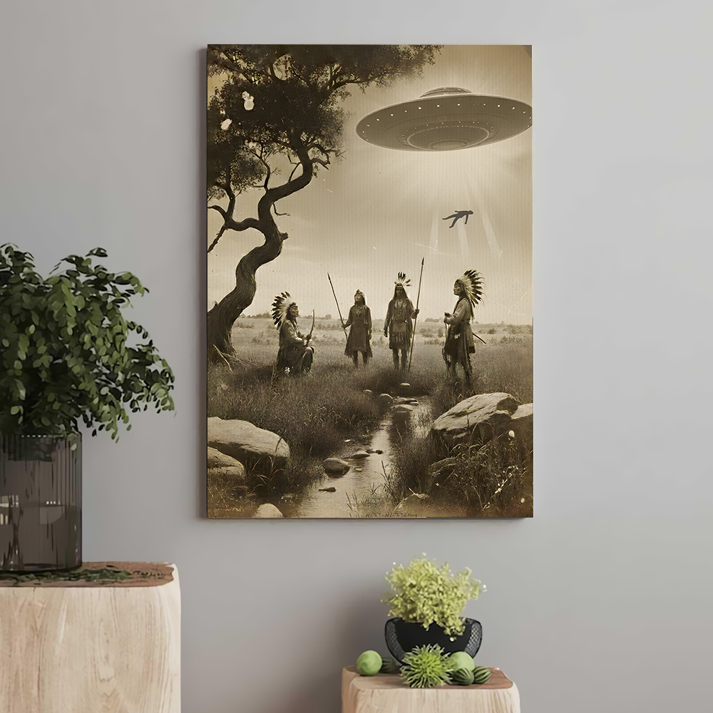 Vintage Native American Alien Close Encounter Wall Art Poster Canvas