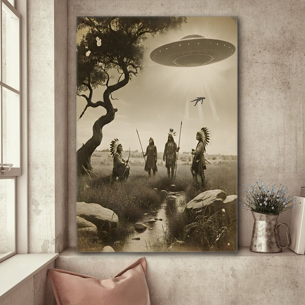 Vintage Native American Alien Close Encounter Wall Art Poster Canvas