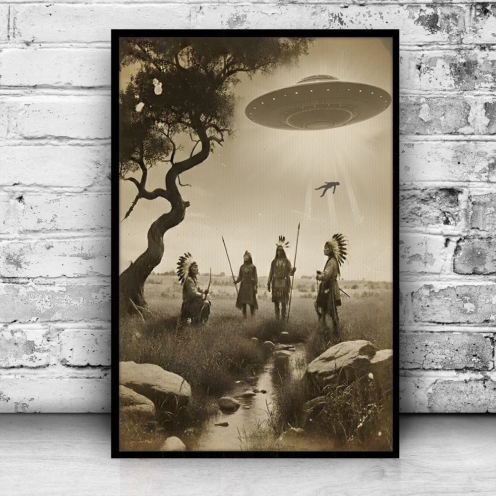 Vintage Native American Alien Close Encounter Wall Art Poster Canvas