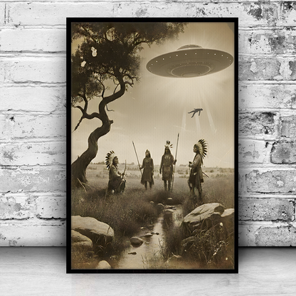 Vintage Native American Alien Close Encounter Wall Art Poster Canvas