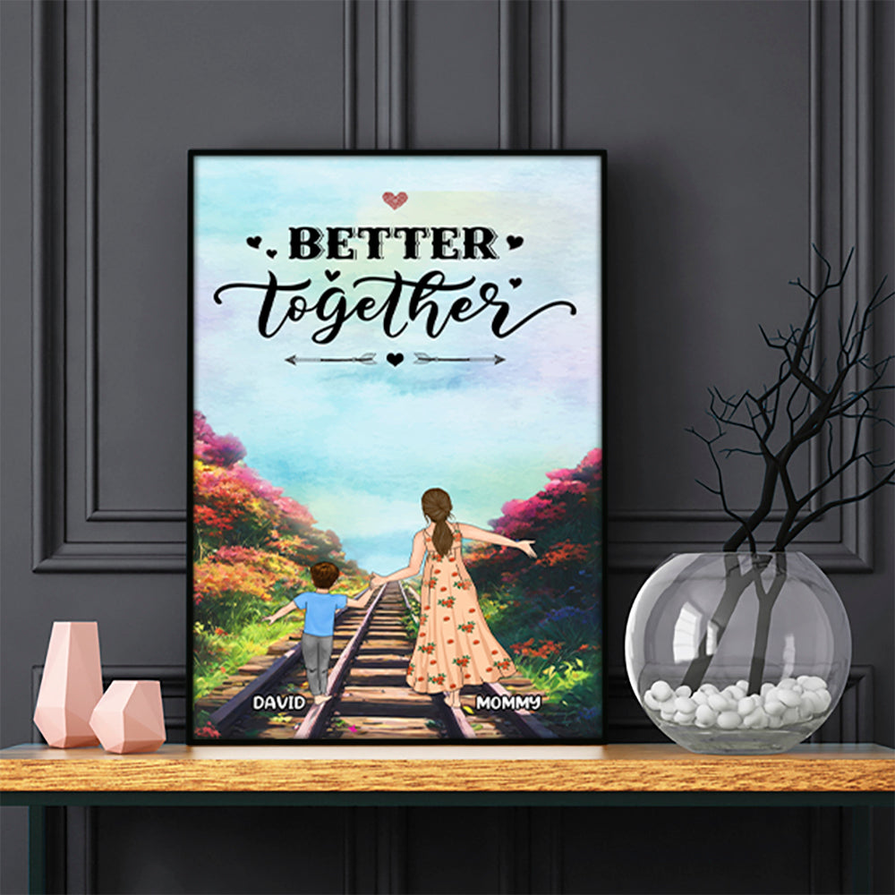 Personalized Mother And Son Walking Together Poster Canvas