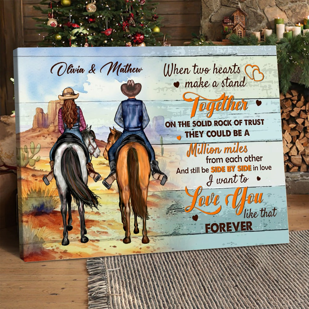 Personalized Cowboy Couple When Two Hearts Make A Stand Together On The Solid Rock Of Trust Canvas Prints