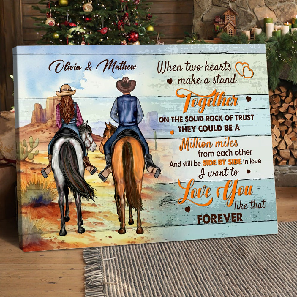 Personalized Cowboy Couple When Two Hearts Make A Stand Together On The Solid Rock Of Trust Poster Canvas