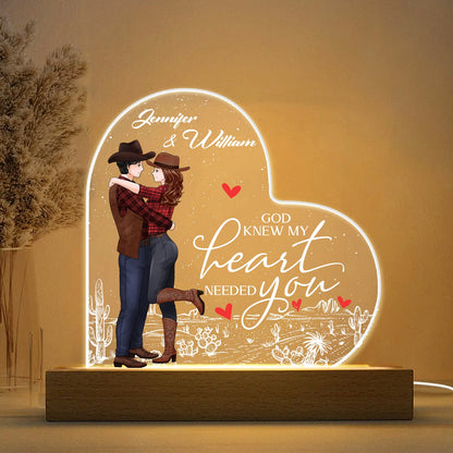 Personalized Couple Cowboy God Knew My Heart Needed You Acrylic LED Light Night