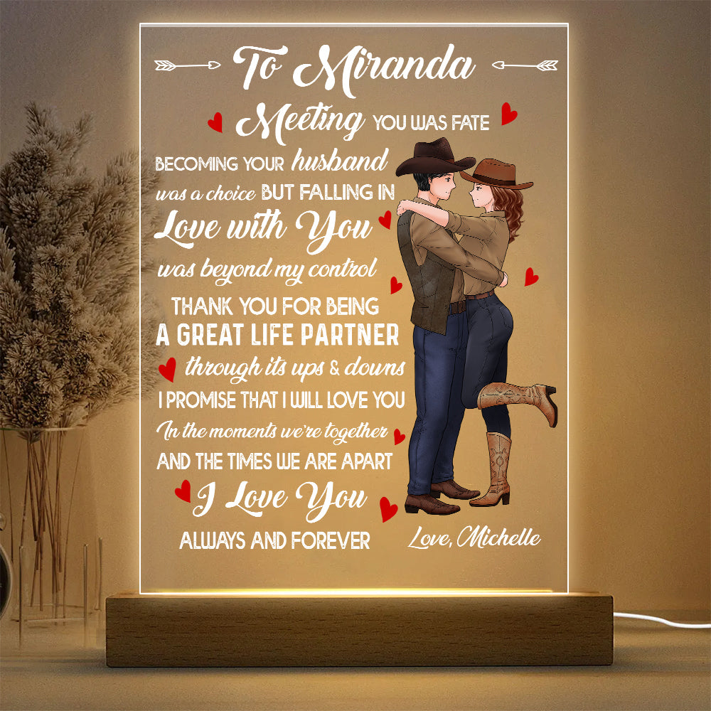 Personalized Couple Cowboy To My Wife Meeting You Was Fate Becoming Your Husband Was A Choice Acrylic LED Light Night