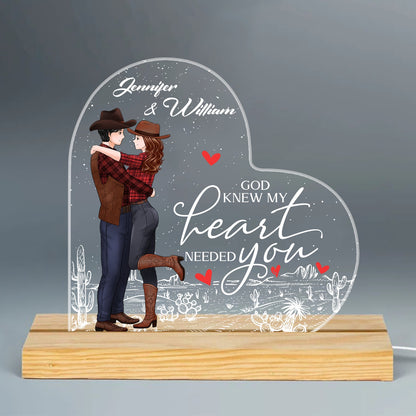 Personalized Couple Cowboy God Knew My Heart Needed You Acrylic LED Light Night