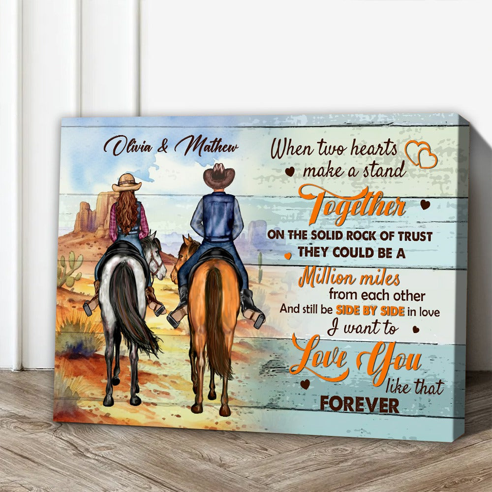 Personalized Cowboy Couple When Two Hearts Make A Stand Together On The Solid Rock Of Trust Canvas Prints