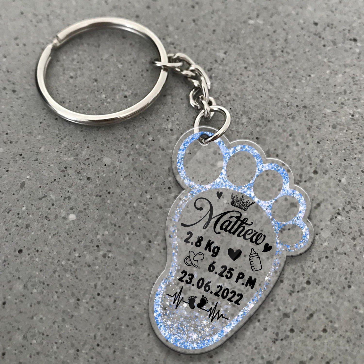 Personalized New Baby Foot Acrylic Keychain, Set of 2