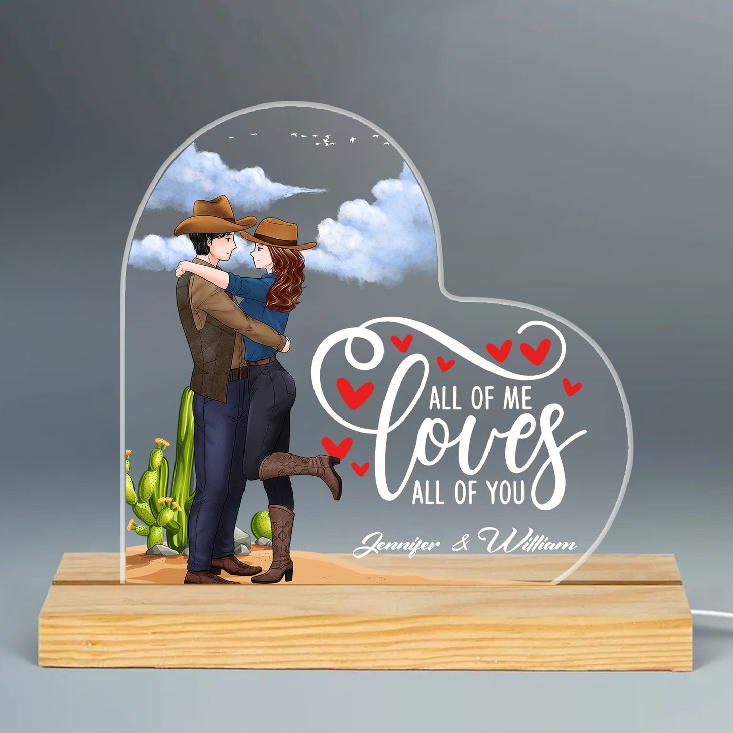 Personalized Couple Cowboy All Of Me Loves All Of You Acrylic LED Light Night