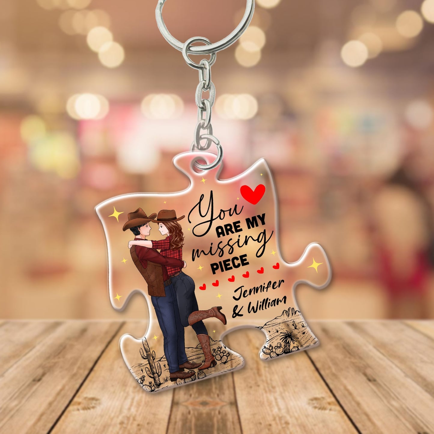 Personalized Couple Cowboy You Are My Missing Piece Acrylic Keychain