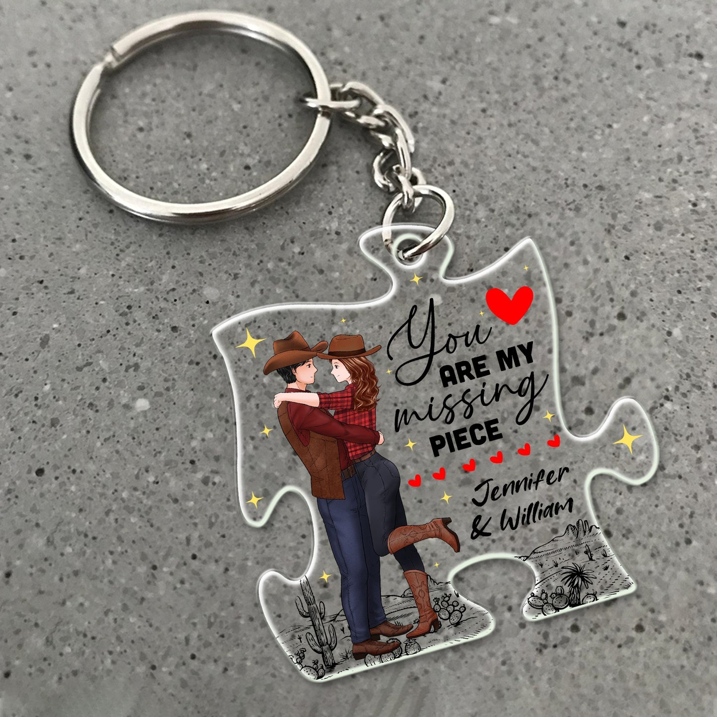 Personalized Couple Cowboy You Are My Missing Piece Acrylic Keychain