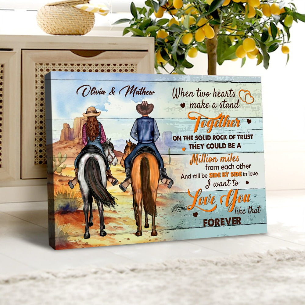 Personalized Cowboy Couple When Two Hearts Make A Stand Together On The Solid Rock Of Trust Poster Canvas