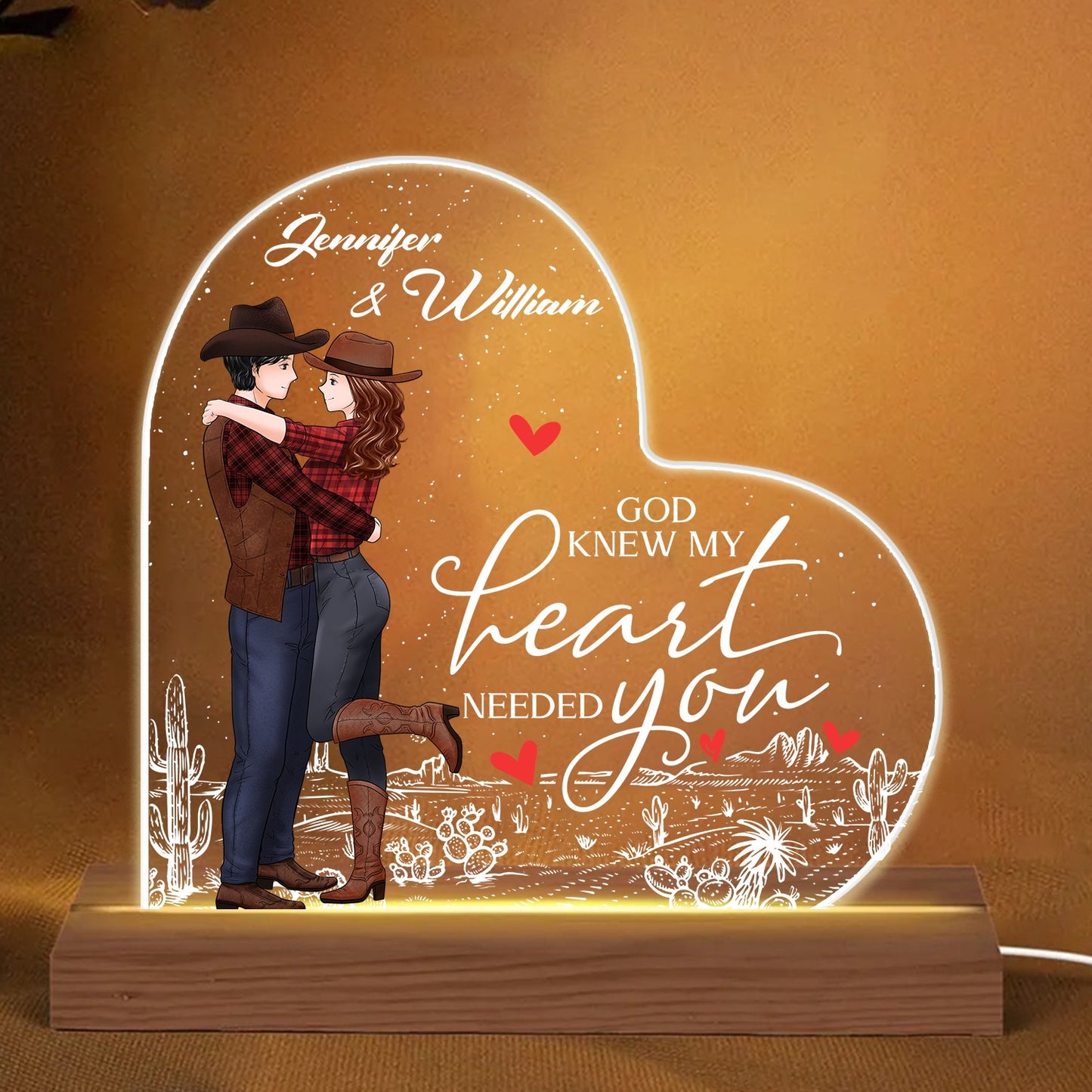 Personalized Couple Cowboy God Knew My Heart Needed You Acrylic LED Light Night