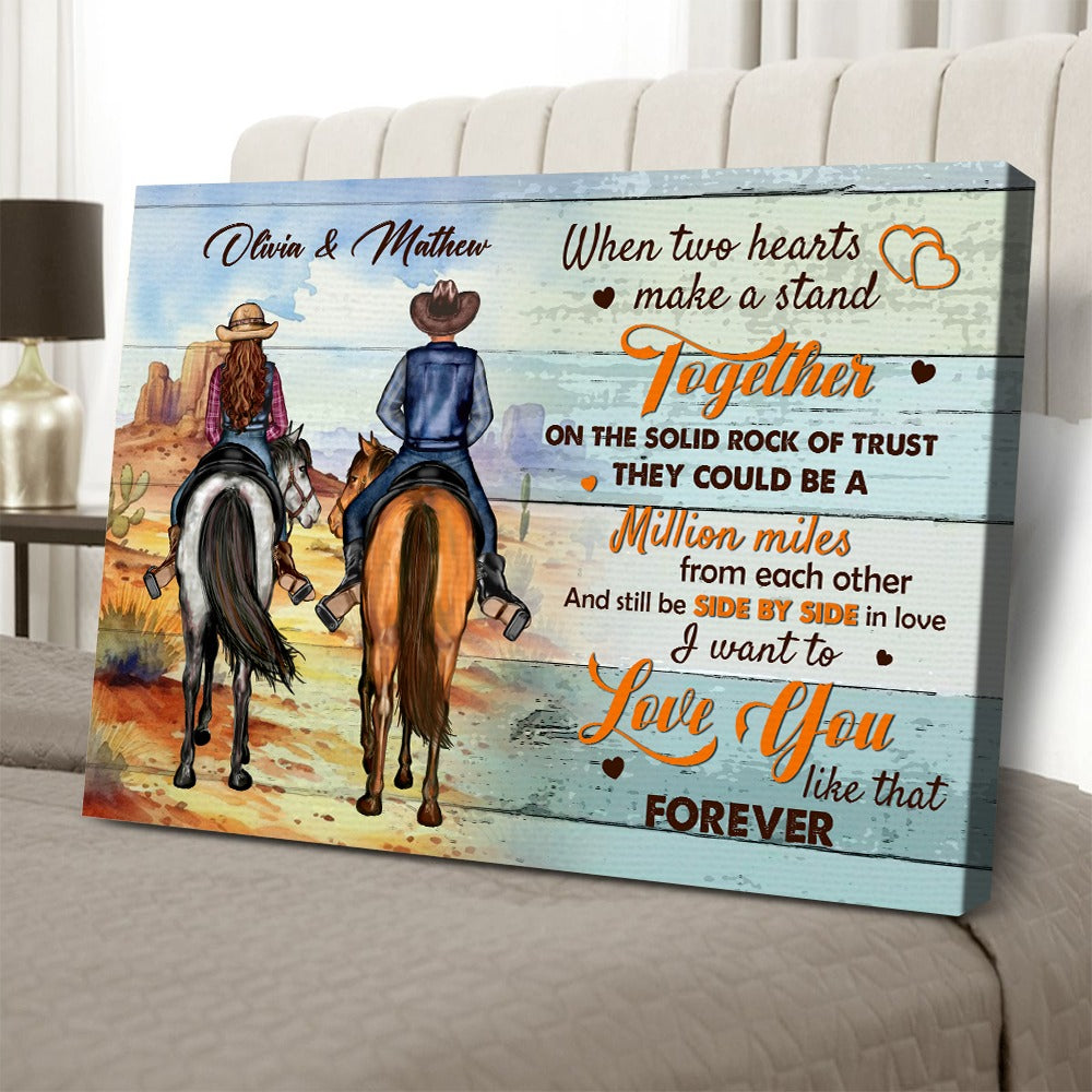 Personalized Cowboy Couple When Two Hearts Make A Stand Together On The Solid Rock Of Trust Poster Canvas