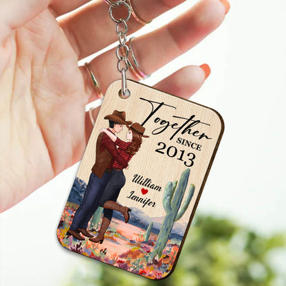 Personalized Couple Cowboy You And Me We Got This Wooden Keychain