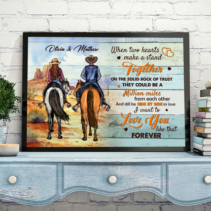 Personalized Cowboy Couple When Two Hearts Make A Stand Together On The Solid Rock Of Trust Poster Canvas