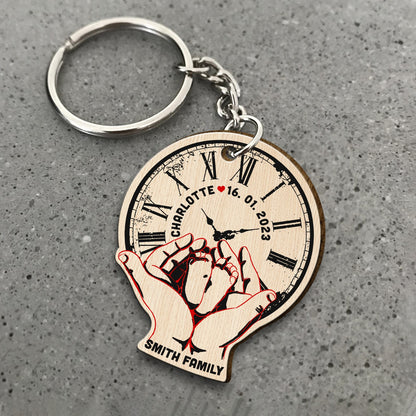 Personalized Baby Foot Clock Wooden Keychain