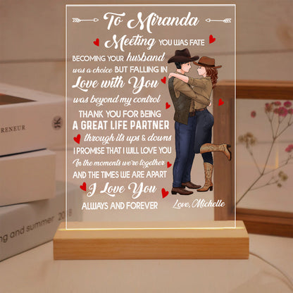 Personalized Couple Cowboy To My Wife Meeting You Was Fate Becoming Your Husband Was A Choice Acrylic LED Light Night