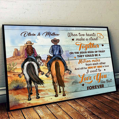 Personalized Cowboy Couple When Two Hearts Make A Stand Together On The Solid Rock Of Trust Poster Canvas