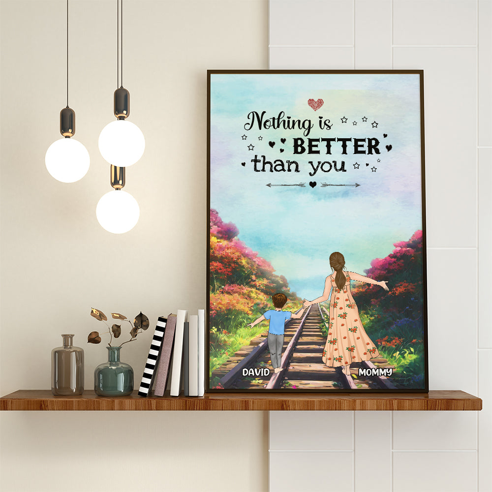 Personalized Mother And Son Walking Together Poster Canvas